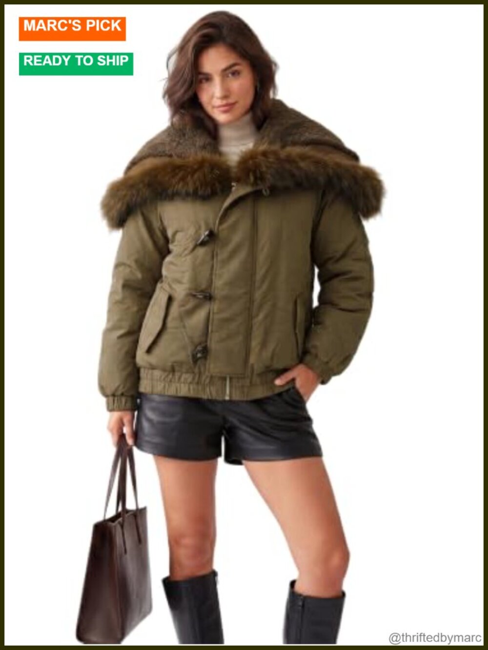 Faux Fur Trim Cropped Puffer Jacket Hooded Toggle Zipper Parka